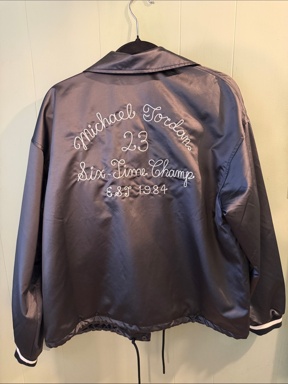 Jordan Brand Michael Jordan Embroidered Satin Coach Jacket - Charcoal